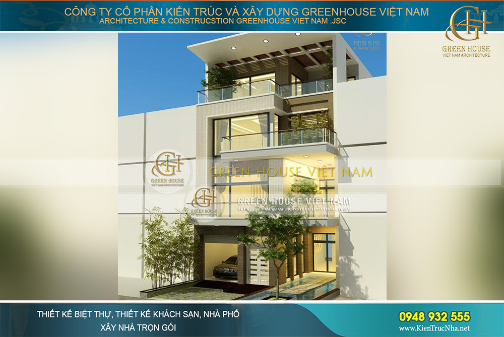 Thiêt kế biệt thự 4 tầng hiện đại mặt tiền 9m tiện nghi tối ưu