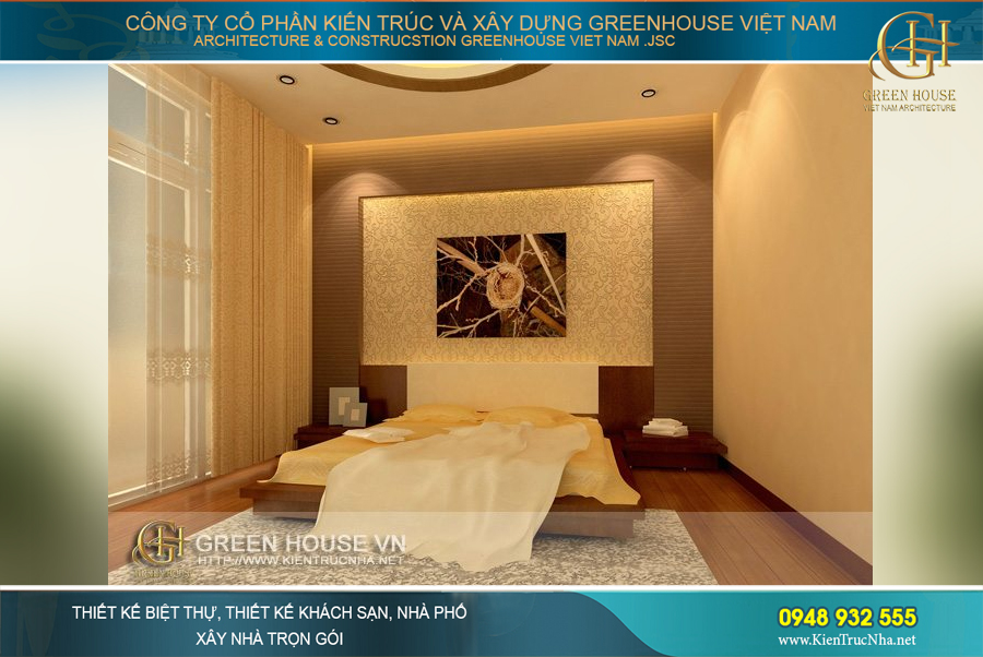 Diện tích phòng ngủ master được thiết kế sang trọng với nội thất màu trầm đồng bộ ngoại thất