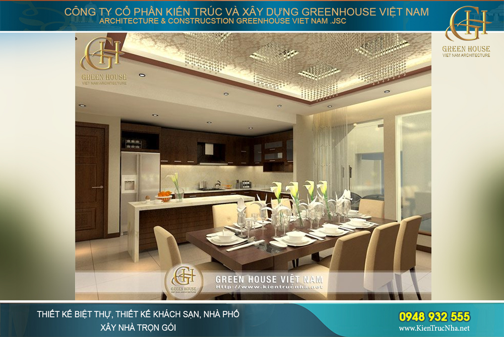 Thiết kế tiện nghi và ấm cúng của nhà bếp cùng bàn ăn chất lượng cao