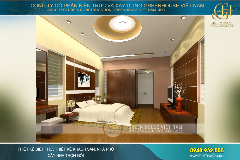 Màu sắc trang nhã, thiết kế nhẹ nhàng, đúng như ý muốn của gia chủ về mẫu phòng ngủ dành cho bố mẹ