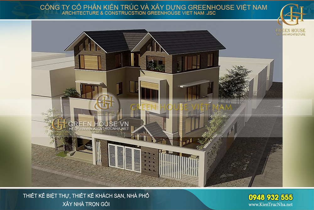 Thiết kế biệt thự sân vườn 4 tầng đẹp đẳng cấp tại Móng Cái