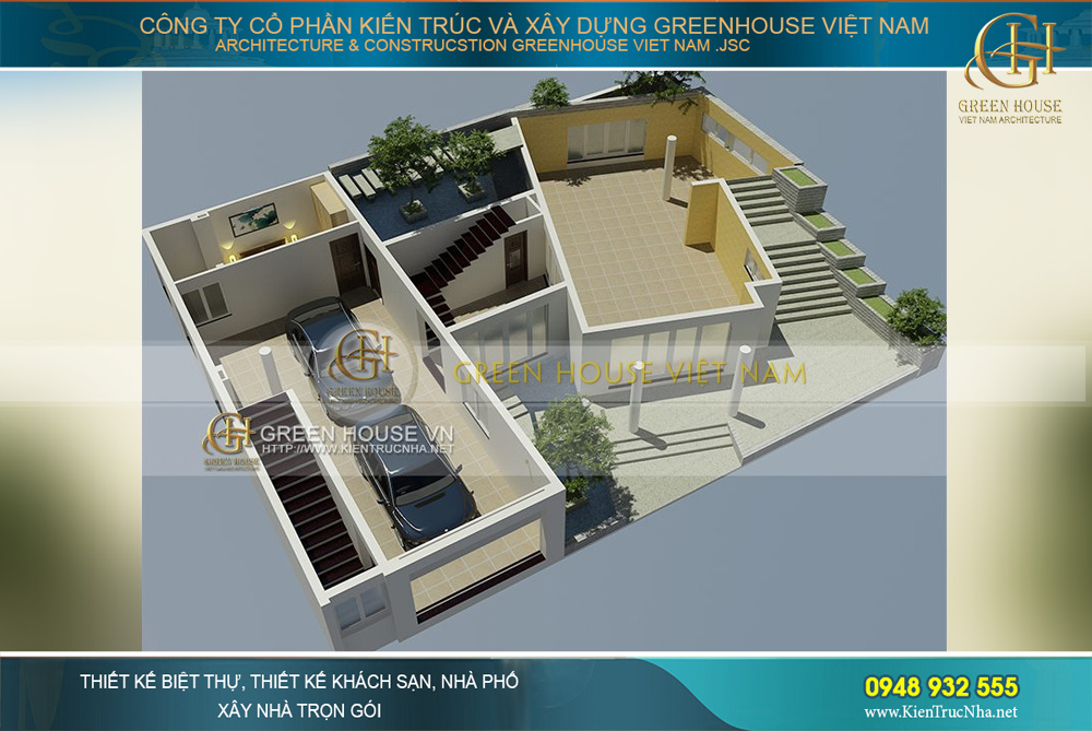Gara oto tại tầng 1 có thể chứa được 2 xe ô tô