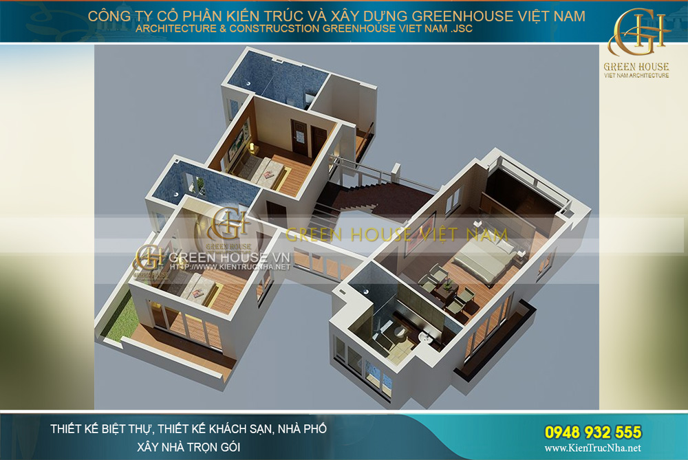Thiết kế nội thất của tầng 3 tòa biệt thự sân vườn