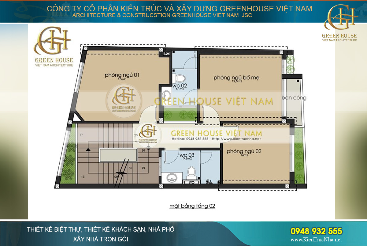 Phòng ngủ gia đình được xây dựng riêng tại tầng 2