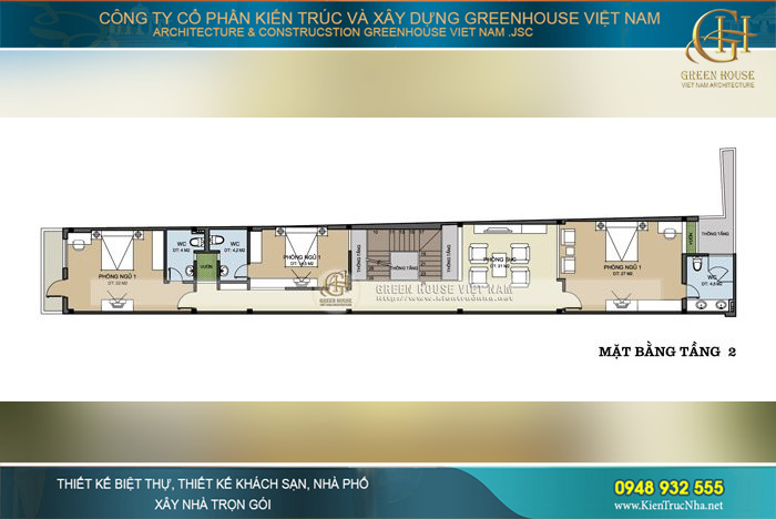 Các phòng ngủ chính được bố trí tại tầng 2, tại mỗi phòng ngủ đều có nhà vệ sinh riêng biệt
