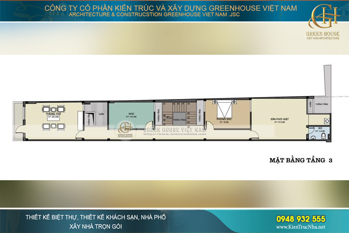 Các công năng sinh hoạt khác như khu vực sân phơi, kho để đồ, phòng thờ linh thiêng được thiết kế tại tầng 3