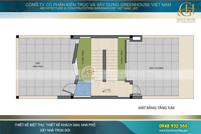 Tầng tum là thiết kế mở rộng thêm nâng cao nhu cầu sinh hoạt cho gia chủ với khu vực sân thượng và sân giặt phơi
