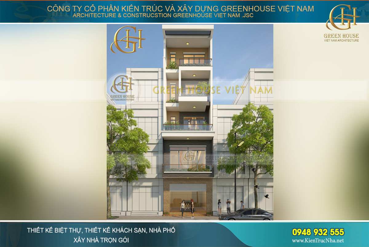 Theo yêu cầu của gia chủ, Green House Việt Nam cung cấp bản vẽ 3D với thiết kế mặt tiền nhà phố đầy sang trọng