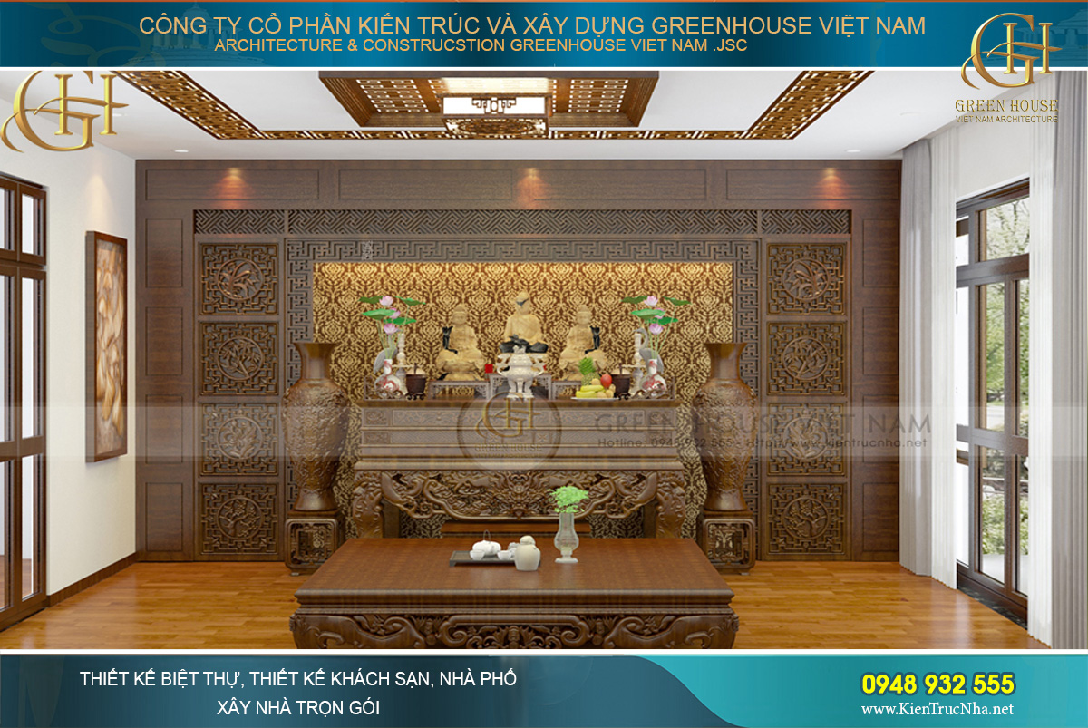 Nội thất gỗ rất thích hợp cho việc xây dựng nội thất phòng thờ