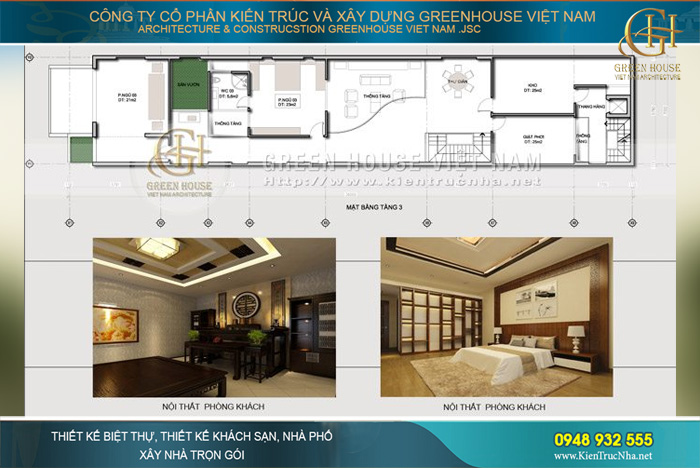 Tầng 3 là khu vực dành cho phòng thờ, khu vực giặt phơi và các phòng ngủ còn lại của ngôi nhà