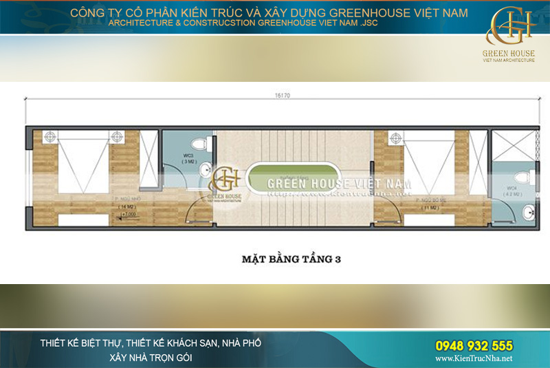Tầng 3 là không gian phòng ngủ của bố mẹ cùng 1 phòng ngủ nhỏ dành cho các con