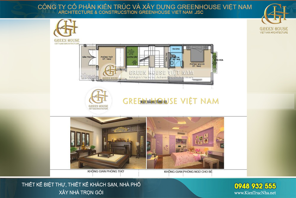 Không gian phòng thờ và phòng ngủ cho bé gái của gia chủ được xây dựng tại tầng 3