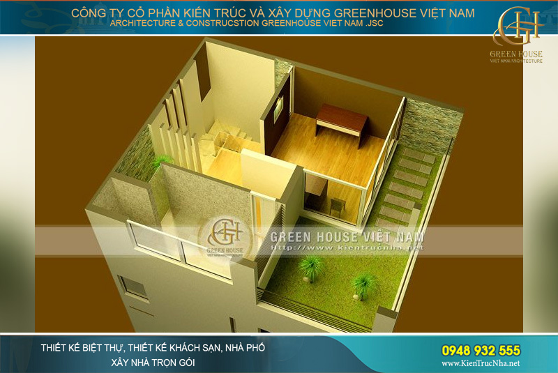 Tầng 4 là khu vực phòng thờ cùng không gian sân thượng ngoài trời với tiểu cảnh sân vườn thu nhỏ đấy ấn tượng