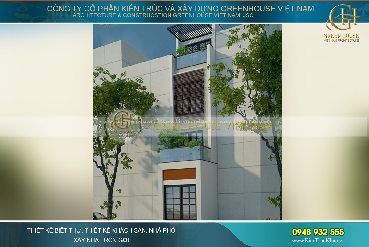 Thiết kế kiến trúc mặt tiền hiện đại của ngôi nhà ống 4 tầng – CĐT Anh Hương tại Bắc Giang