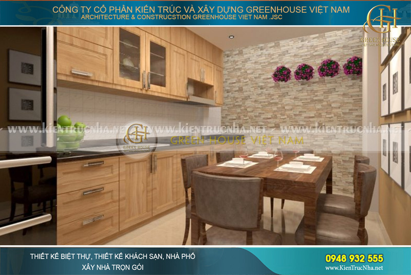 Nội thất gỗ với tạo hình đơn giản, hiện đại mang đến vẻ đẹp thời thượng cho không gian nội thất phòng bếp