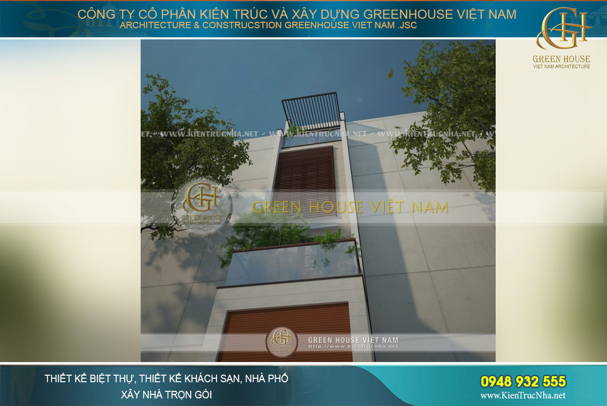 Từ góc độ phía dưới nhìn lên, kiến trúc ngôi nhà ống 4 tầng thật sự đơn giản nhưng lại mang đến sự vững chãi, an toàn trong cảm nhận của người ở