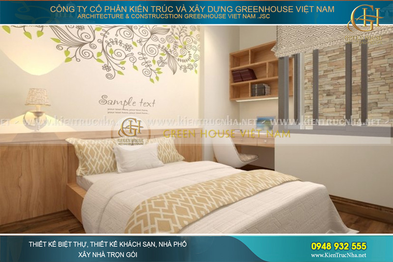 Thiết kế giường ngủ ốp sát vào đầu tường, tiết kiệm diện tích không gian phòng ngủ