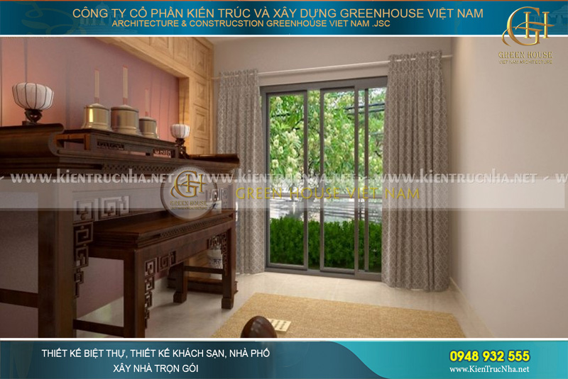 Bàn thờ được tạo hoàn toàn bằng chất liệu gỗ chắc chắn và đẹp mắt, đúng nét văn hóa truyền thống của người Việt