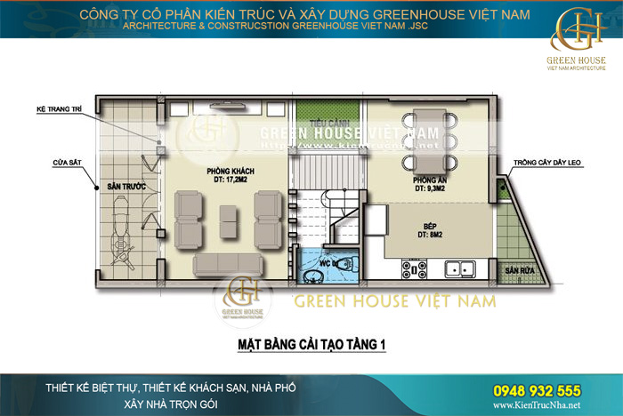 KTS Green House Việt Nam cải tạo lại không gian mặt bằng tầng 1, cân đối được các không gian sinh hoạt chung trong gia đình