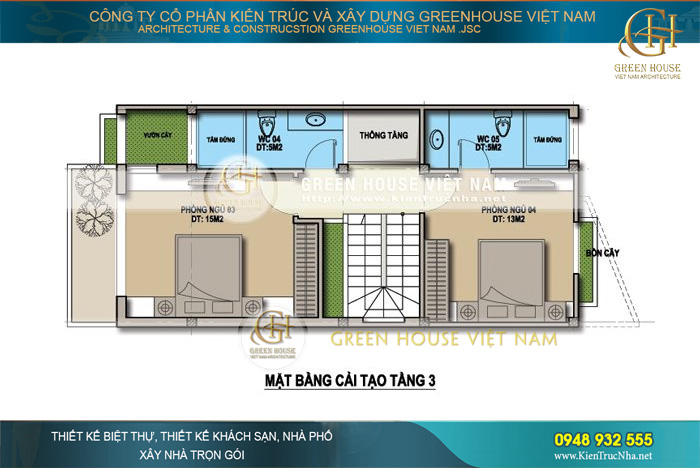 Xung quanh ngôi nhà là không gian xanh của các bồn cây để tạo sự thông thoáng, lưu thông không khí trong các gian phòng