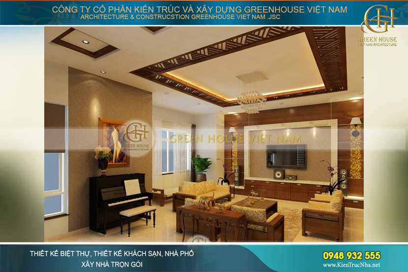 Không gian phòng khách cao cấp với vật dụng hiện đại, sang trọng