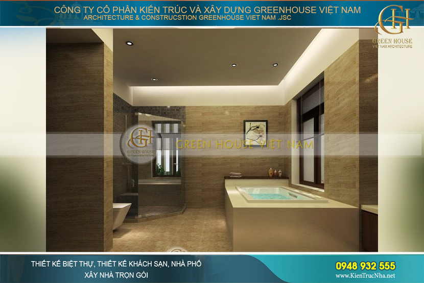 Phòng tắm cùng nhà vệ sinh tiện nghi tại ngôi nhà ống hiện đại