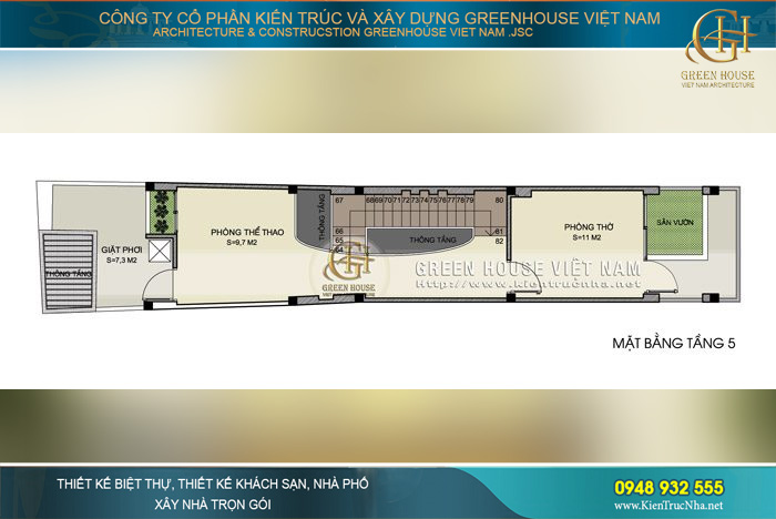 Phòng thờ được xây dựng trên tầng 5, đảm bảo không gian thờ cúng linh thiêng của gia đình