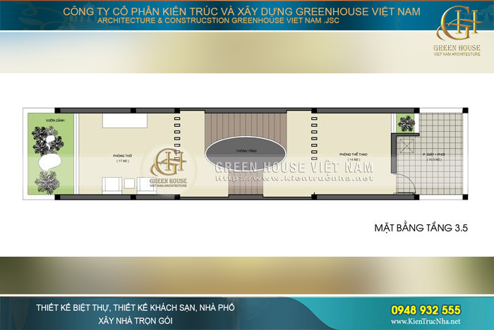 Tầng tum với không gian sân thượng mở được thiết kế khéo léo để sử dụng làm sân giặt phơi cho gia đình