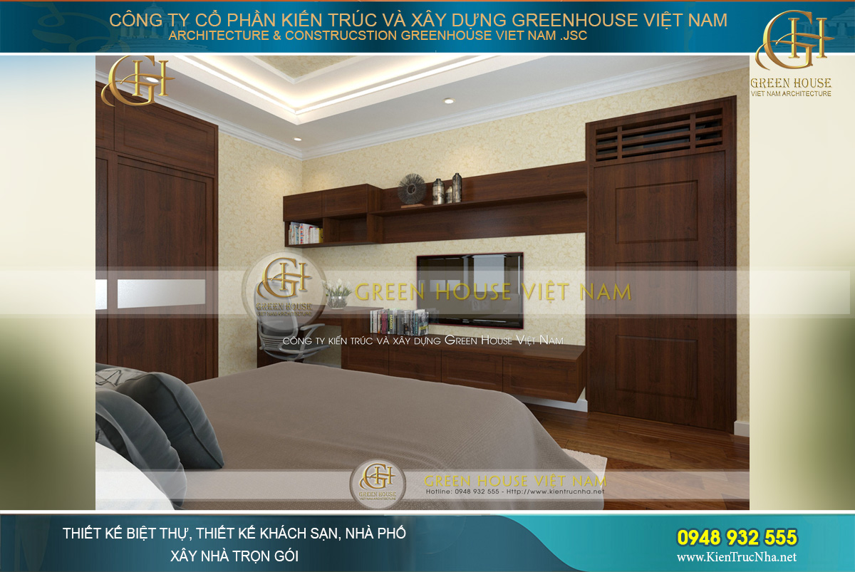 Nội thất gỗ tạo được sự chắc chắn trong không gian phòng ngủ và tạo sự liền mạch gắn kết chặt chẽ