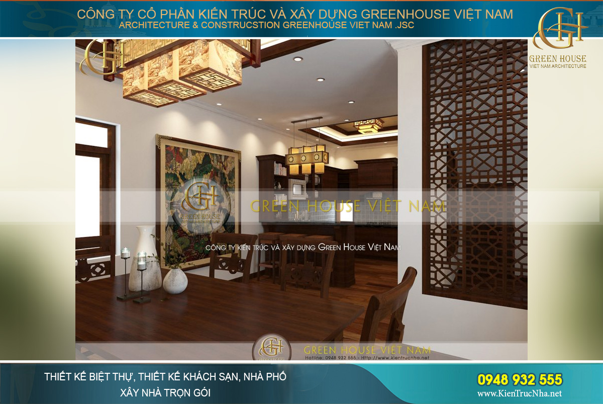 Nội thất gỗ, những bức tranh hoa sen thể hiện được nét đẹp trong văn hóa truyền thống của dân tộc Việt Nam