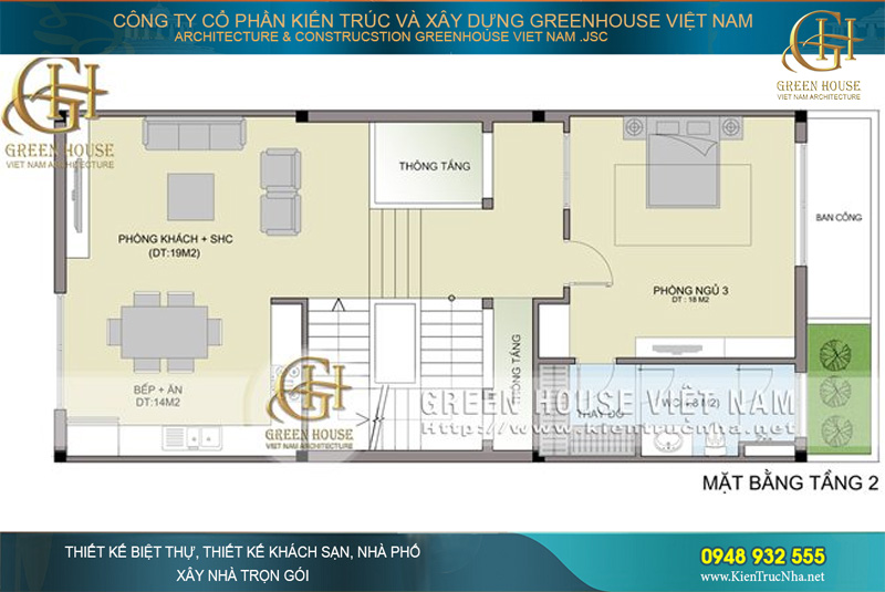 Thiết kế nội thất sinh hoạt riêng tại tầng 2 và tầng 3