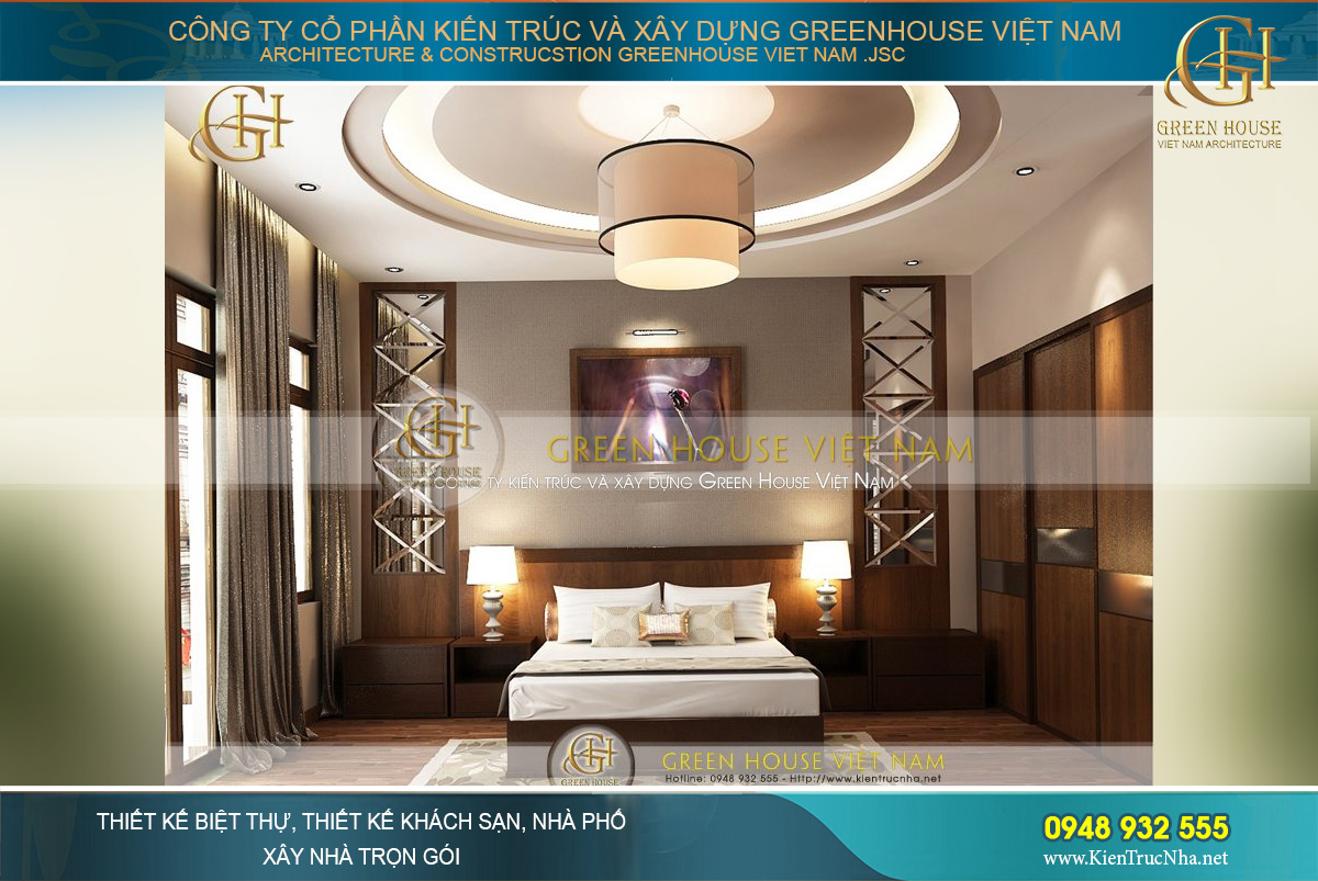 Phòng ngủ master có thiết kế cầu kì hơn bởi đây là không gian riêng tư dành cho vợ chồng gia chủ