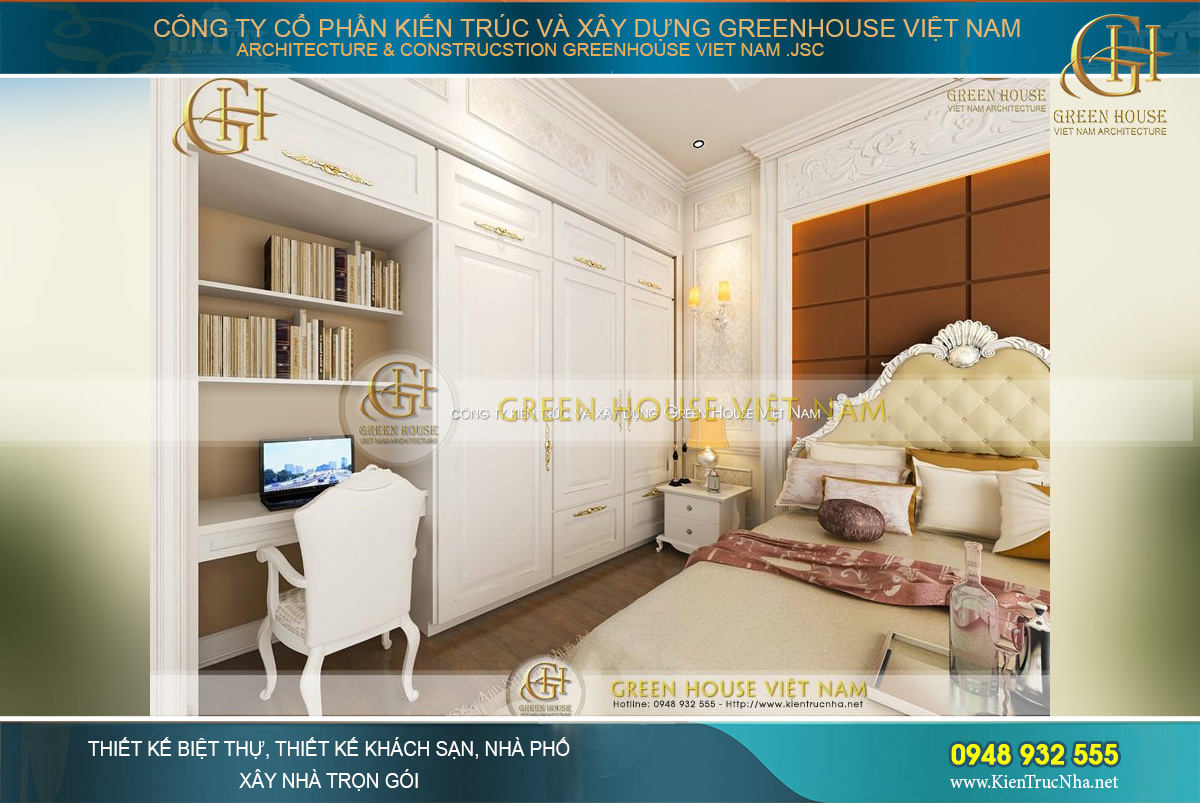 Thiết kế kệ tủ kết hợp khu vực làm việc tiện nghi và thông minh