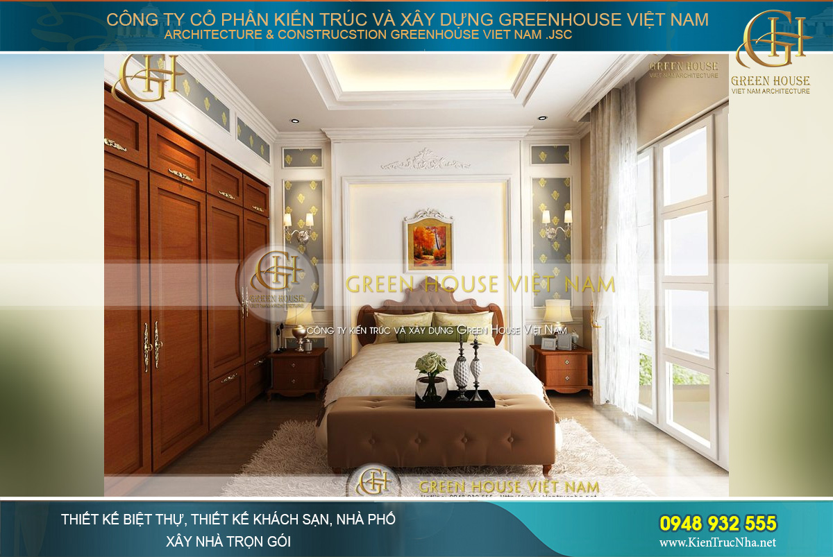Phòng ngủ với những họa tiết tân cổ điển uốn lượn mềm mại và tinh tế