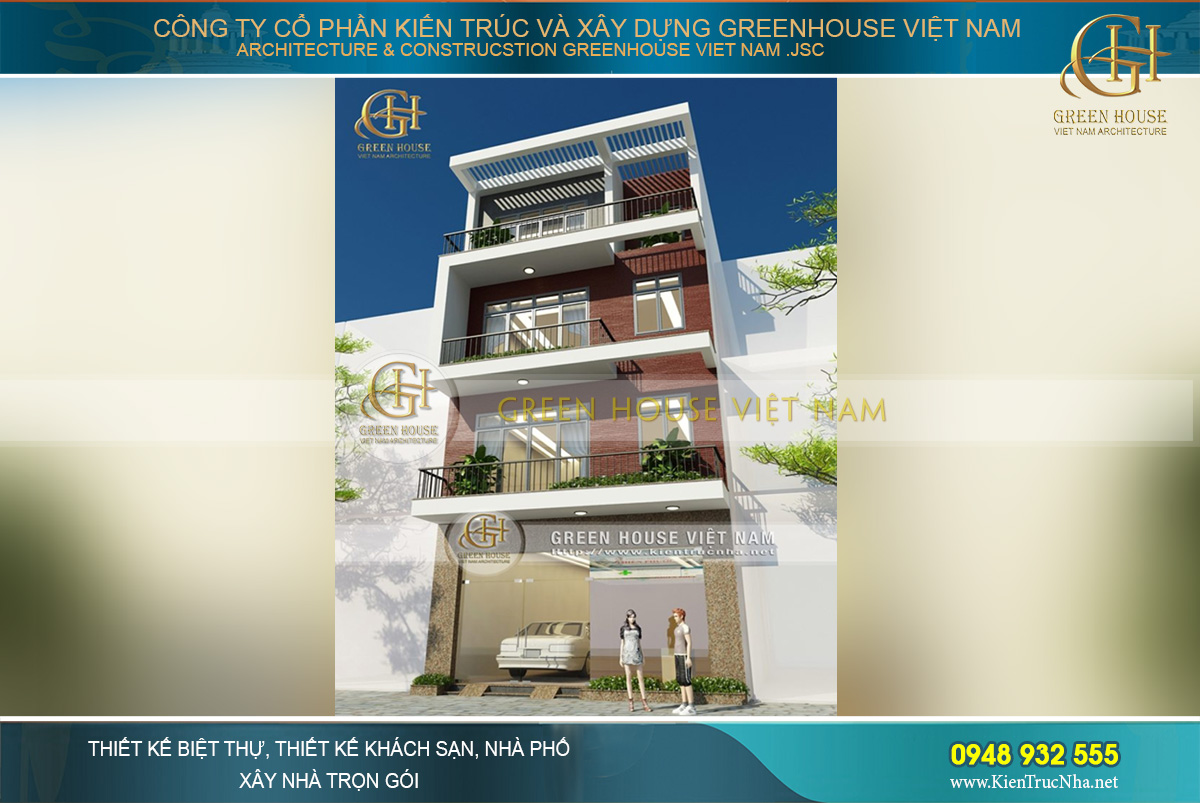 Đường nét thiết kế kiến trúc vuông vắn, thể hiện hoàn chỉnh phong cách kiến trúc hiện đại của ngôi nhà phố