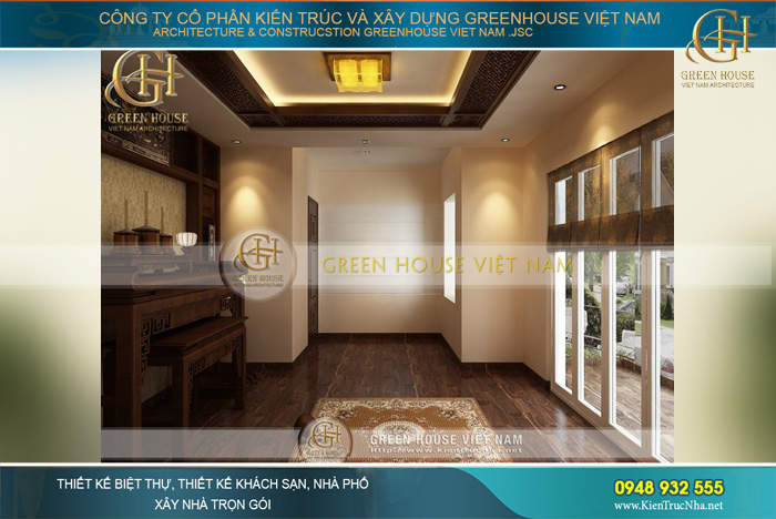 Thiết kế phòng thờ thông thoáng, không gây cảm giác bí bách cho người sử dụng