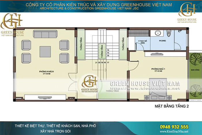 Thiết kế phòng khách và phòng ngủ rộng rãi, đảm bảo mọi công năng sinh hoạt cơ bản