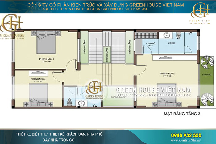 Phòng ngủ của các thành viên khác được xây dựng trên tầng 3