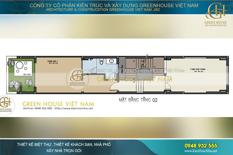 Mặt bằng tầng 2 được xây dựng dành riêng cho phòng ngủ master và phòng sinh hoạt chung, thiết kế nhà vệ sinh hợp lý