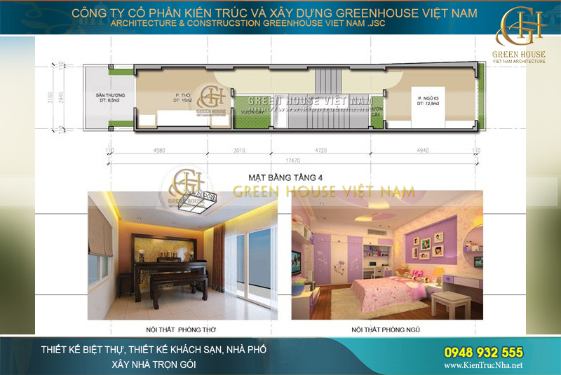 Không gian phòng thờ được cân nhắc xây dựng hợp lý theo yếu tố phong thủy
