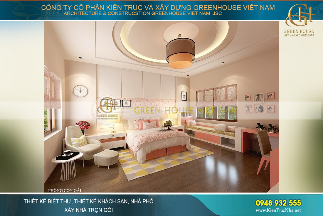 Phòng ngủ xinh xắn với tông màu hồng pastel đầy nữ tính dành cho cô con gái đáng yêu