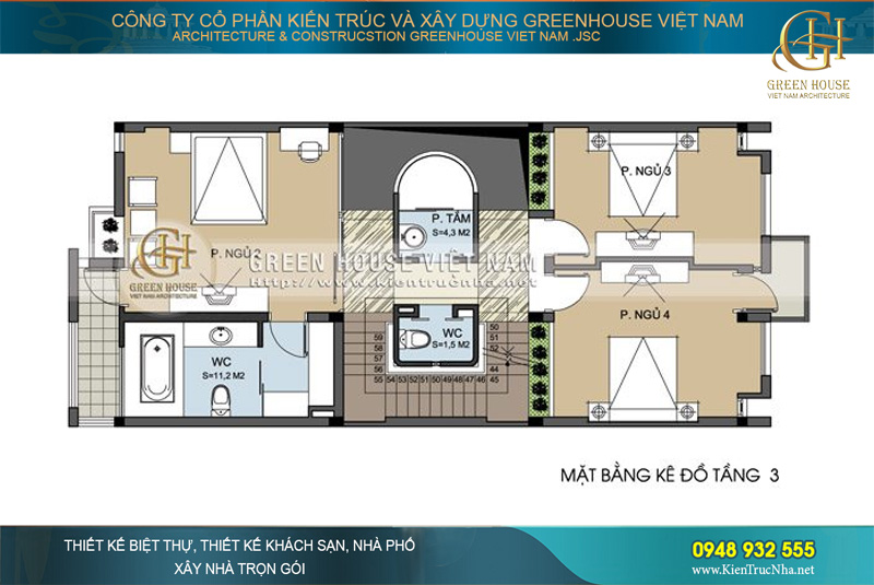 Tầng 3 là không gian phòng ngủ riêng của từng thanh viên được thiết kế phù hợp với cá tính của từng người