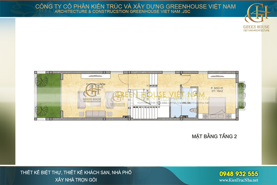 Mặt bằng bố trí nội thất của công trình nhà phố 5 tầng hiện đại tại Bắc Giang