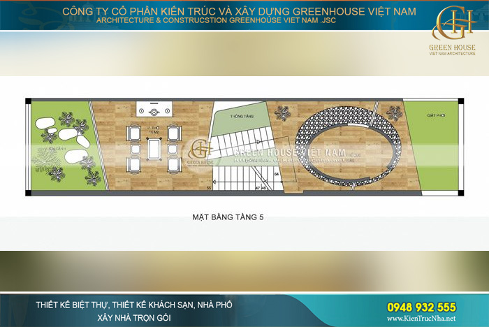 Tầng 5 với đầy đủ các không gian sinh hoạt giải trí, hoạt động cá nhân của gia đình