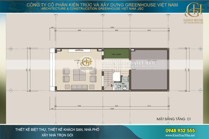 Diện tích mặt bằng tầng 1 được sử dụng một cách hợp lý để đảm bảo công năng sinh hoạt của gia đình