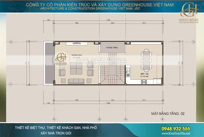 Không gian sinh hoạt chung, phòng bếp cùng phòng ăn được phân chia diện tích khoa học, hợp lý