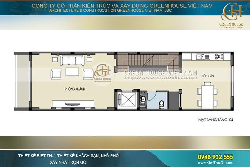 Khu vực sinh hoạt chung của gia đình gồm phòng khách và phòng bếp, phòng ăn
