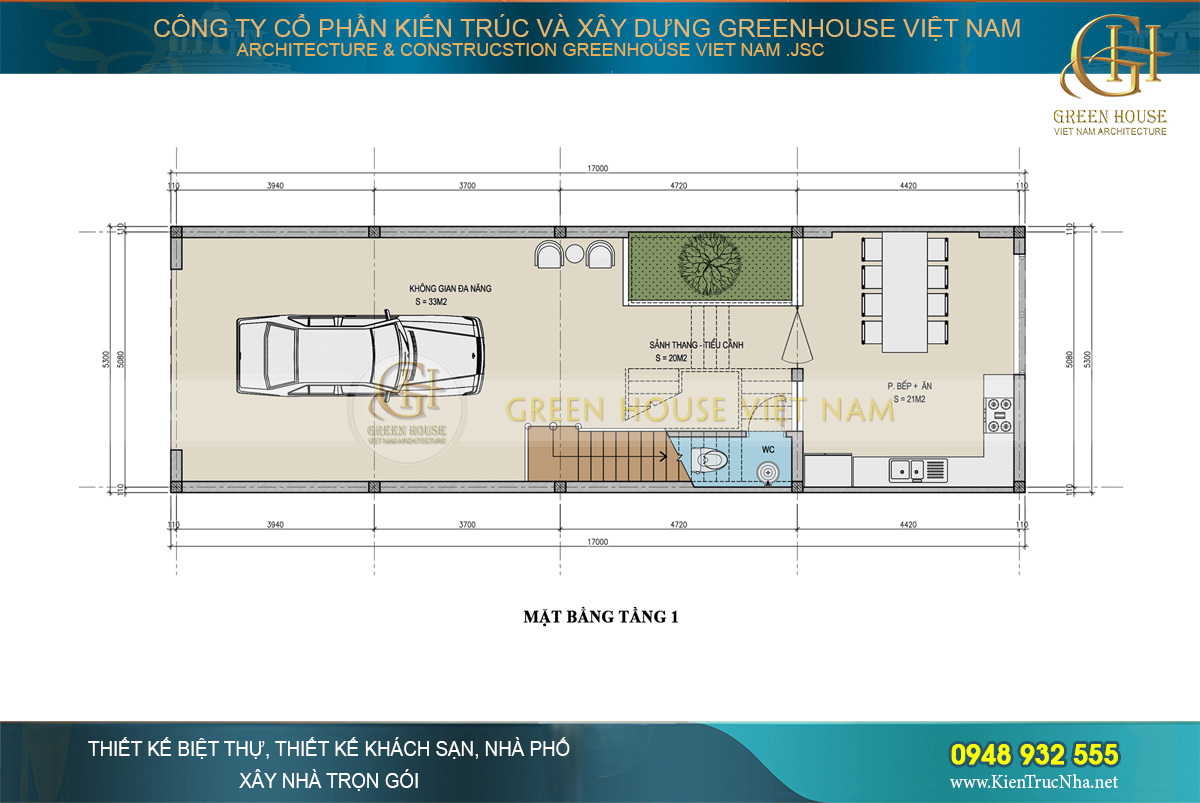 Bố trí mặt bằng công năng sử dụng của tầng 1 nhà phố hiện đại tại Bắc Ninh