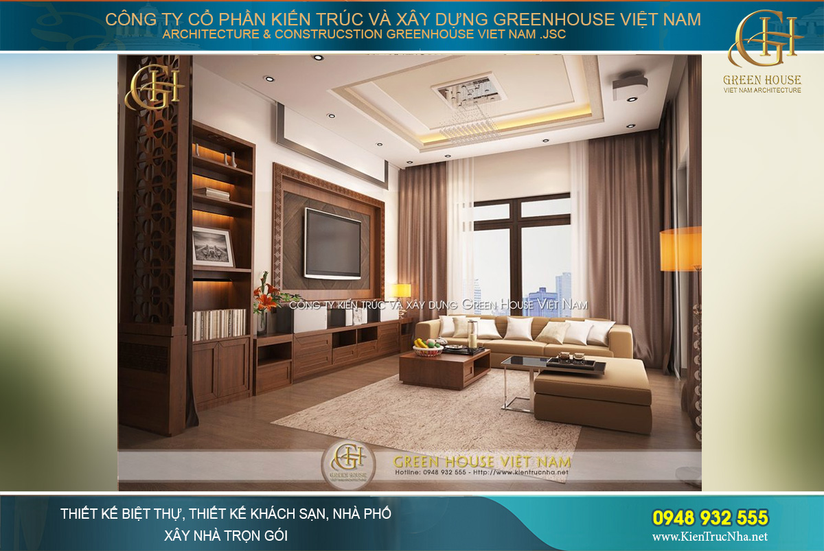 Khung tường kính lớn giúp mở rộng không gian, mang lại ánh sáng tự nhiên