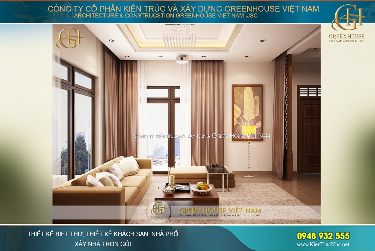 Phòng khách không được trang trí cầu kì nhưng vẫn mang đến sự ấn tượng giữa nét đẹp hiện đại và cổ điển